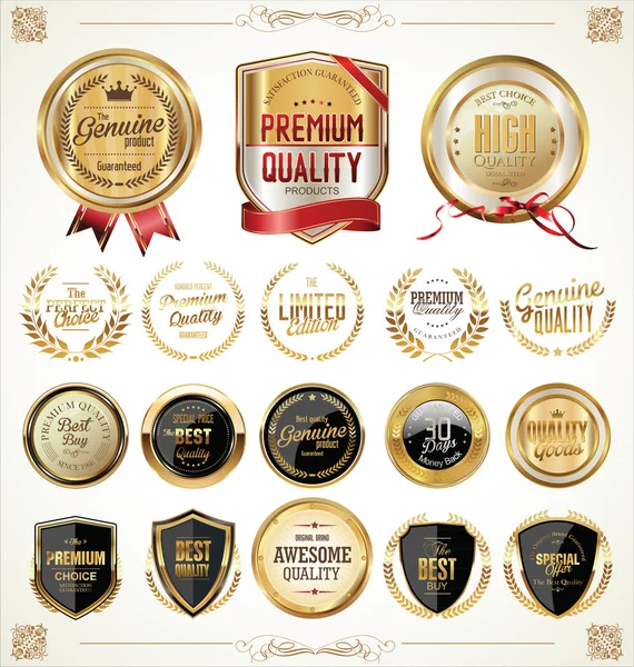 Golden badges and labels collection — Stock Vector