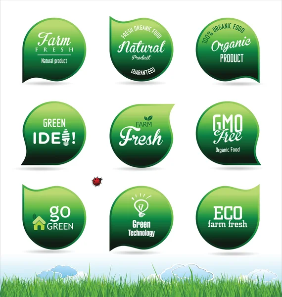 Eco green labels labels — Stock Vector