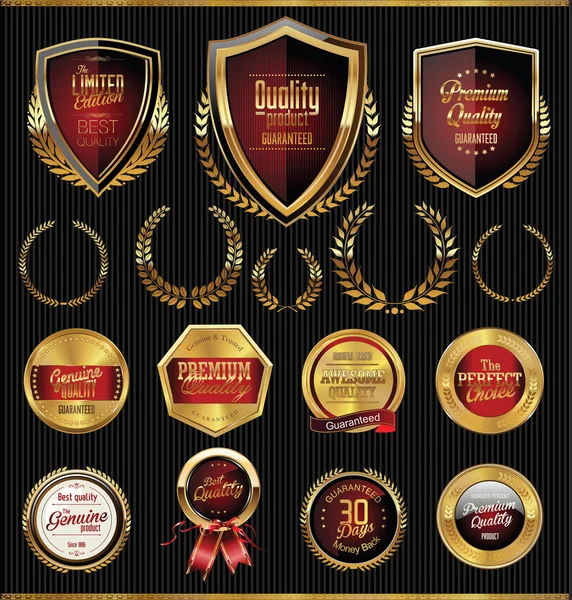 Boucliers, lauriers et médailles d'or — Image vectorielle