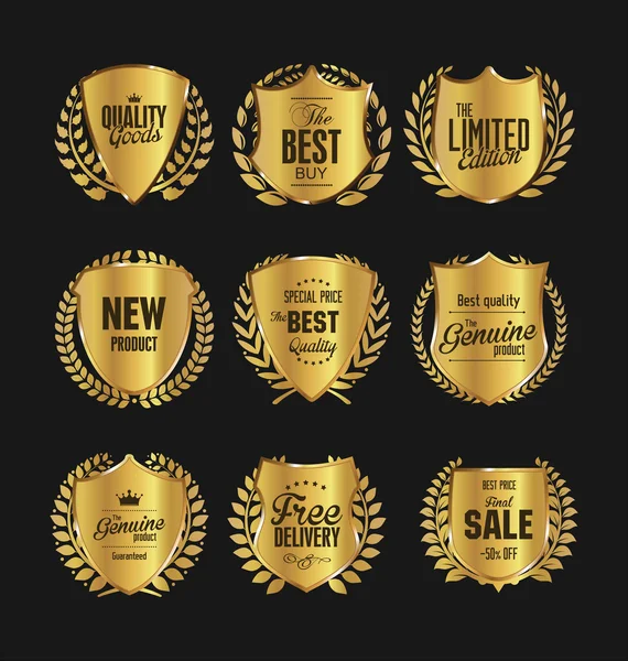 Golden vintage shields and laurels — Stock Vector