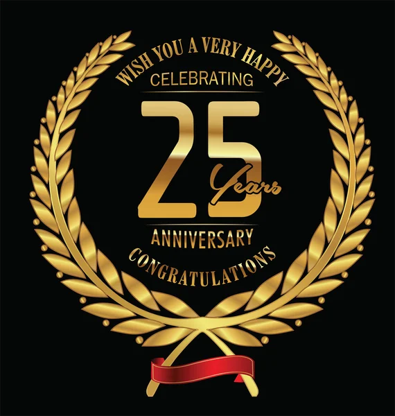 Verjaardag gouden lauwerkrans 25 jaar — Stockvector