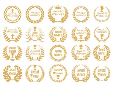 Altın madalyalar defne çelenkleri, beş yıldız, taçlar ve ödüller. Altın ödüllü amblemler
