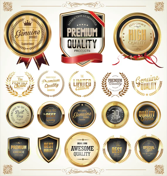 Kwaliteit gouden badges en etiketten collectie — Stockvector