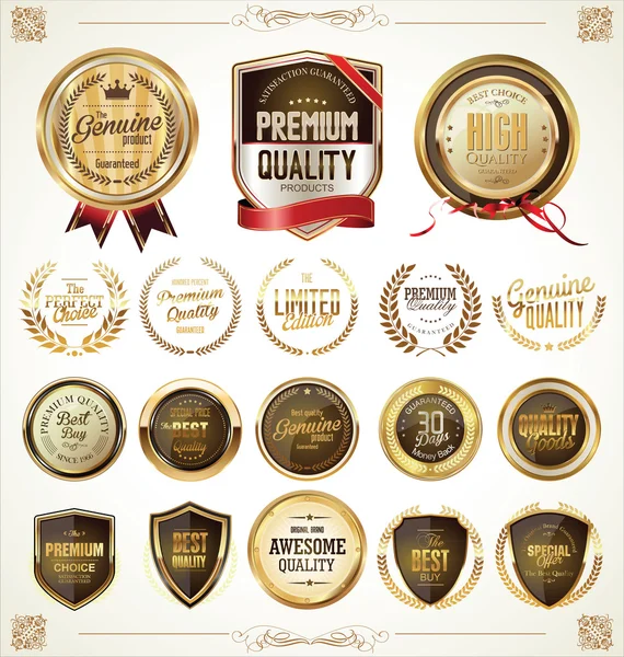 Kwaliteit gouden badges en etiketten collectie — Stockvector