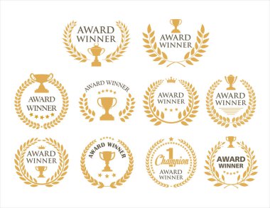 Altın madalyalar defne çelenkleri, beş yıldız, taçlar ve ödüller. Altın ödüllü amblemler 