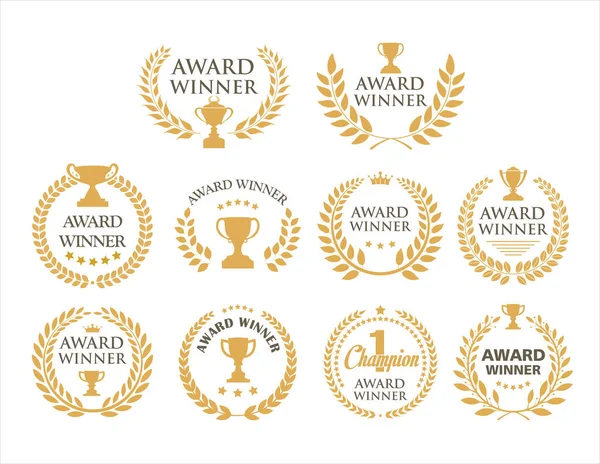 Altın madalyalar defne çelenkleri, beş yıldız, taçlar ve ödüller. Altın ödüllü amblemler 