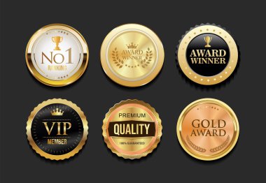 Birinci sınıf kalite ve müşteri memnuniyeti tahsilatı garantili altın rozetler ve amblem 