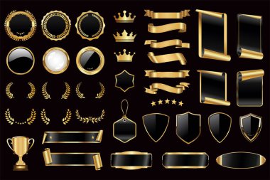 Premium Kalite Etiket ve Amblem Etiketi Kahverengi ve Altın Rozetler ve Simgeler Bir Numara ve En İyi Ürün İçin Defne Çelengi