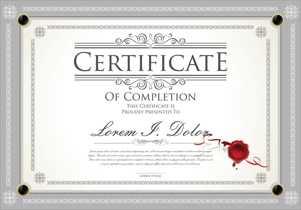 Certificado, Diploma de finalización — Archivo Imágenes Vectoriales