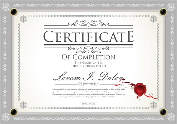 Certificado, Diploma de finalización — Vector de stock