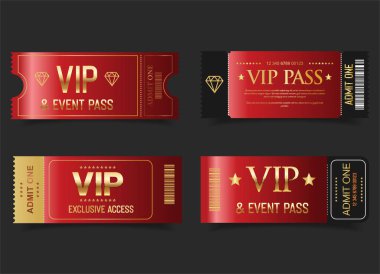 Konser, parti ya da festival Altın VIP tam geçiş kırmızı tasarım şablonu tasarım şablonu