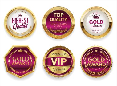 En çok ödül alan altın ve pembe rozet, amblem kurdelesi, koleksiyon illüstrasyonu.