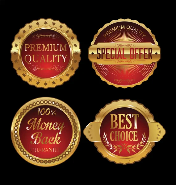 Qualidade retro golden Badges coleção — Vetor de Stock