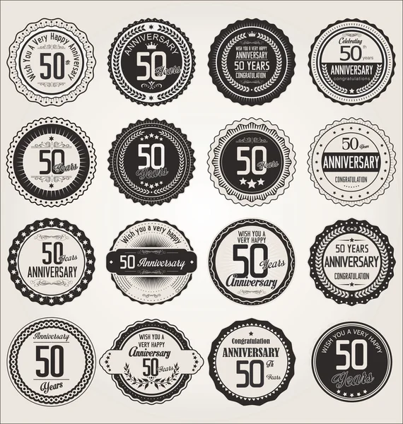 Anniversary retro labels collection 50 years — Stock Vector