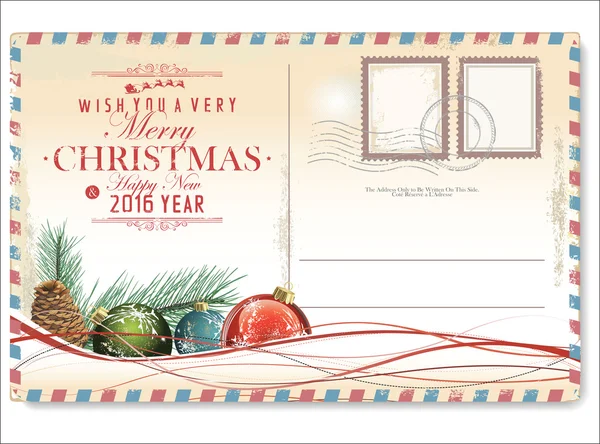Navidad Vintage y feliz año nuevo postal de vacaciones — Vector de stock