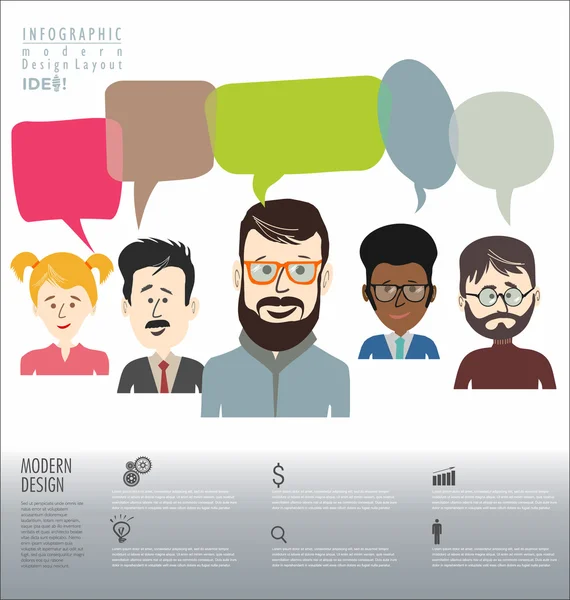 İnsanlar konuşma kabarcıklar ekip çalışması afiş ve Infographic kavramı ile — Stok Vektör