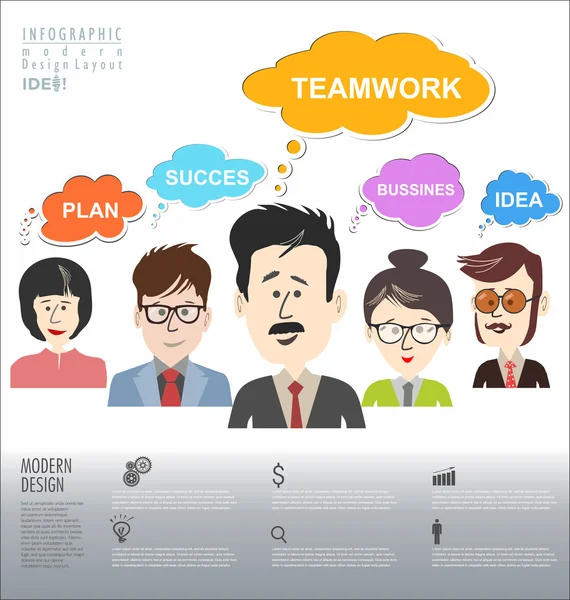 Les personnes avec des bulles de parole bannière de travail d'équipe et concept infographique — Image vectorielle