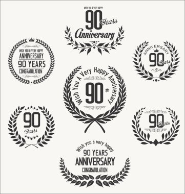 Yıldönümü defne çelengi retro etiketleri