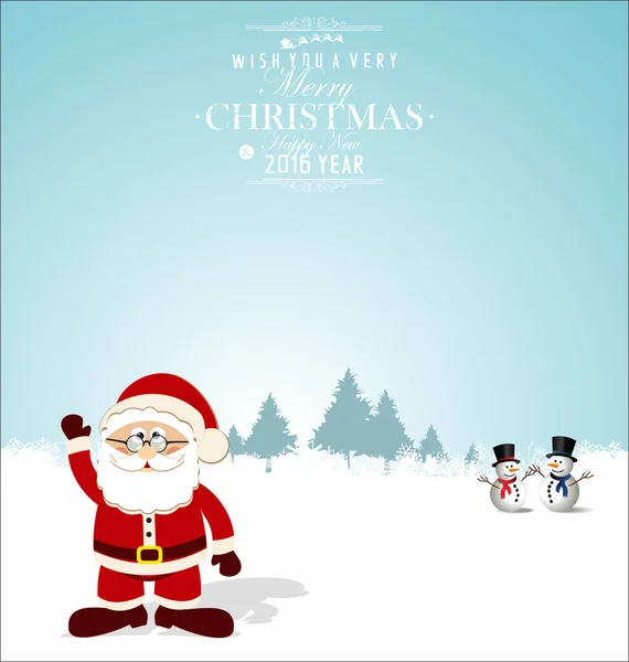 Kartu Natal dengan Santa dan manusia salju - Stok Vektor