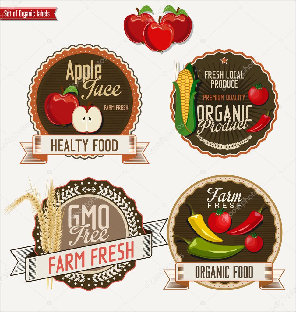 Set of Organic and Bio Vegetables Badges in Vintage Style