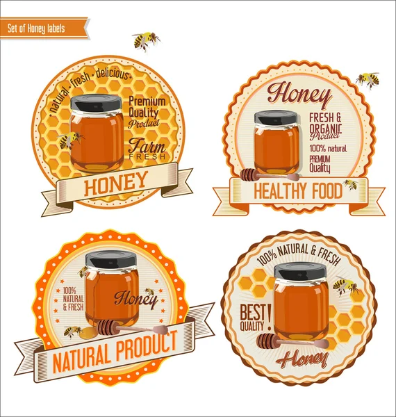 Ρετρό εκλεκτής ποιότητας ετικέτες μέλι — Διανυσματικό Αρχείο