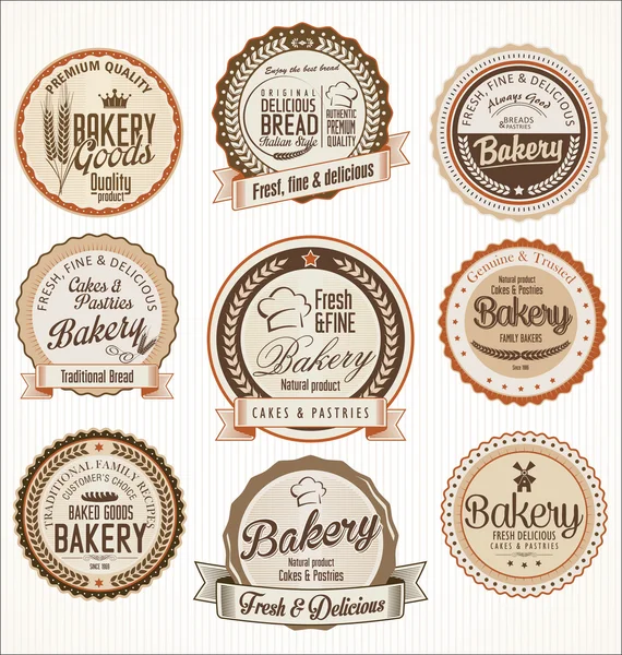 Panadería retro colección insignias vintage — Vector de stock