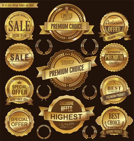 Golden retro badges and labels collection — Stock Vector