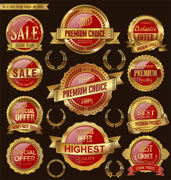 Golden retro badges and labels collection — Stock Vector