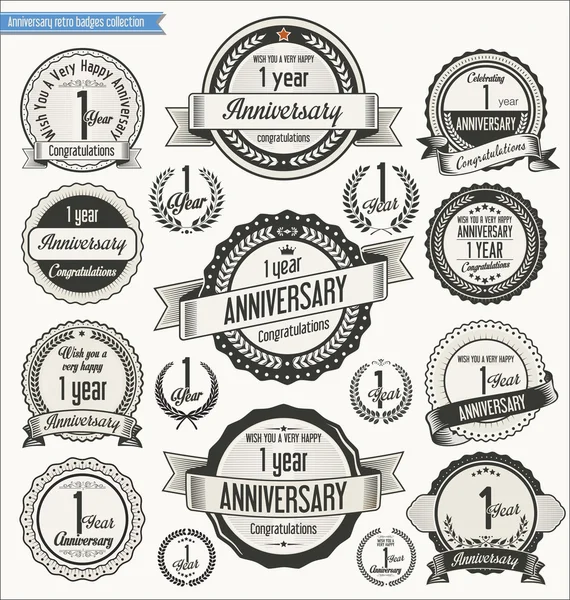 Collection d'insignes rétro anniversaire — Image vectorielle