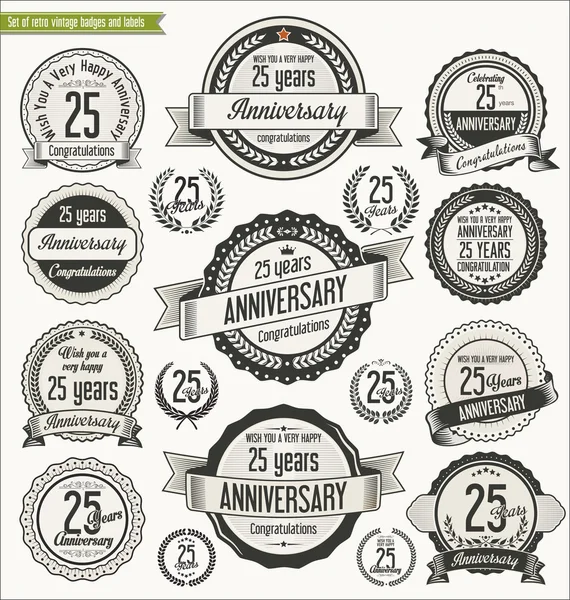 Colección de insignias retro aniversario — Vector de stock