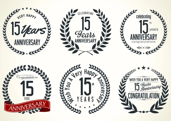 Anniversary label collection 15 years — Stock Vector