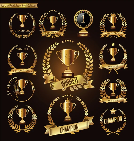 Trofeo e premi medaglie d'oro e collezione etichette — Vettoriale Stock