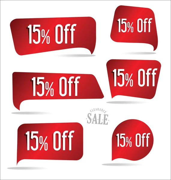 15 percent off red sticker collection — Stock Vector