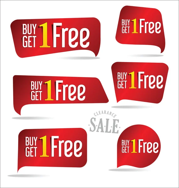 Buy one get one free, promotional sale labels set — Stock Vector