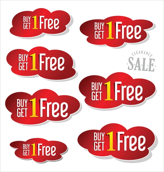 Buy one get one free, promotional sale labels set — Stock Vector