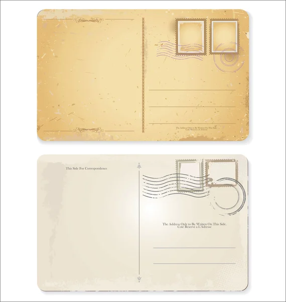 Cartão postal vintage projeta envelopes e selos pretos — Vetor de Stock