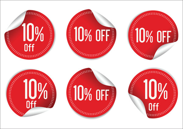 10 percent off red paper sale stickers