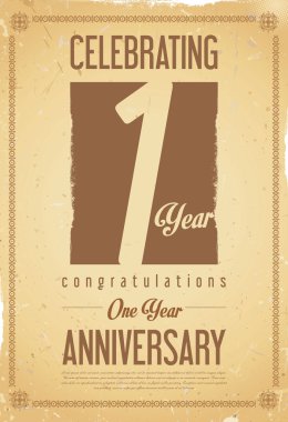 Yıldönümü retro vintage arka plan 1 yıl