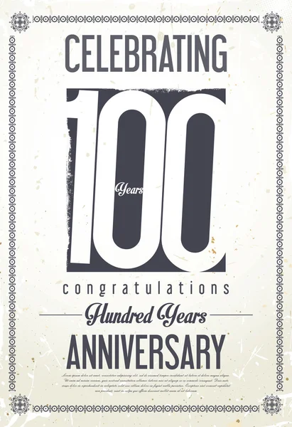 Anniversary retro background 100 years — Stock Vector