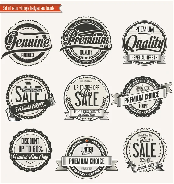 Quality retro vintage badges and labels collection — Stock Vector