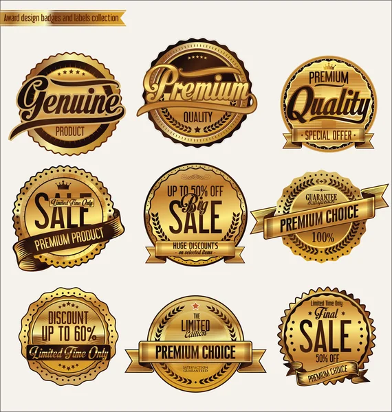 Qualité doré rétro vintage badges et étiquettes collection — Image vectorielle