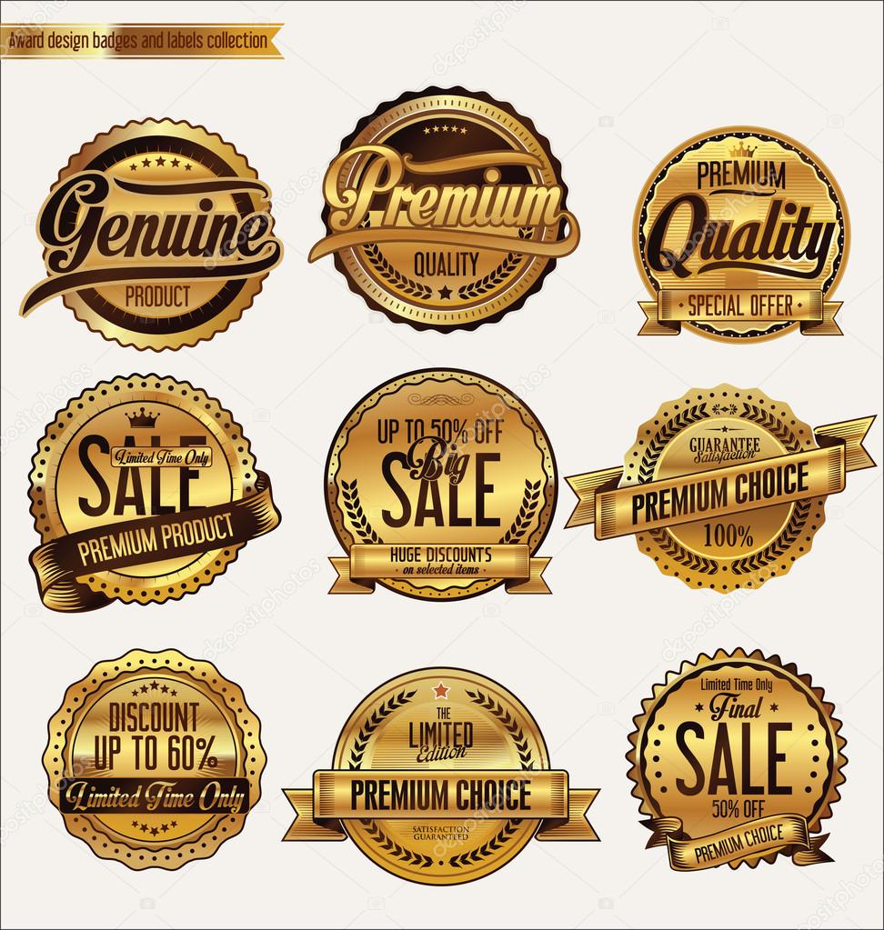 Quality golden retro vintage badges and labels collection