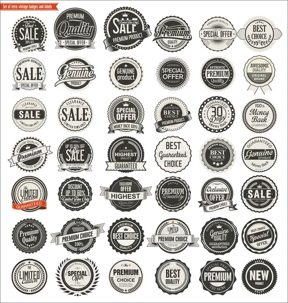 Colección de insignias y etiquetas retro vintage de calidad — Archivo Imágenes Vectoriales