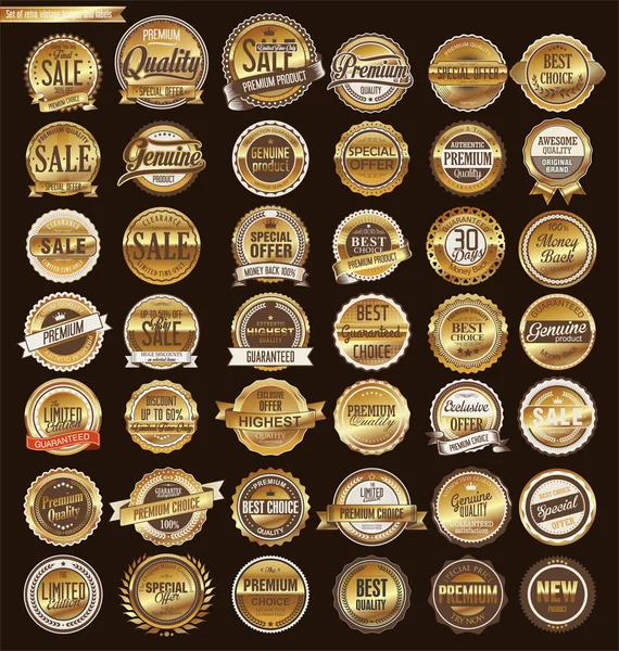 Prémiové kvality zlaté odznaky a popisky kolekce — Stockový vektor