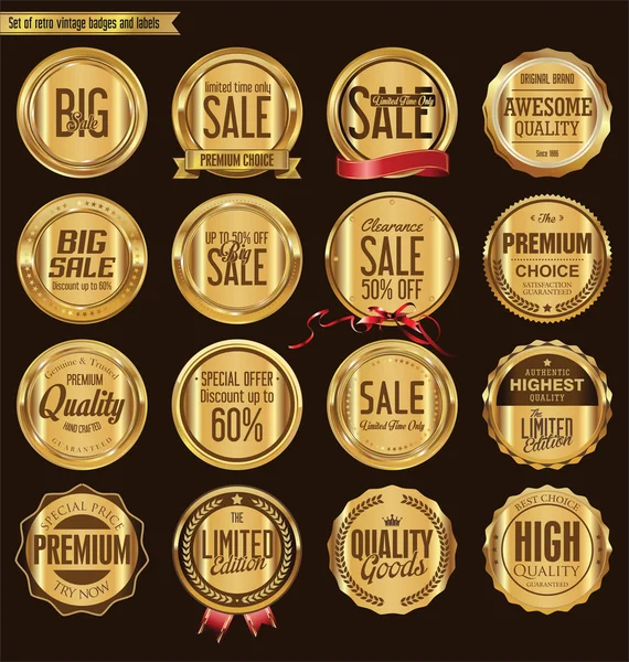 Set van retro vintage gouden badges collectie — Stockvector