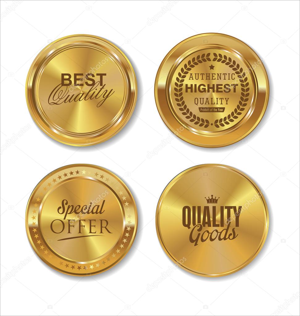 Golden metal badges