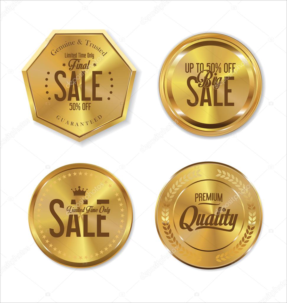 Golden metal badges