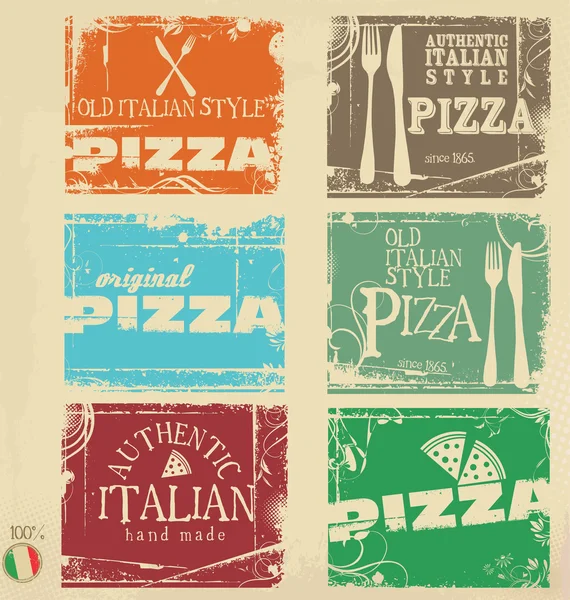 Pizza grunge retrô bandeiras colelction — Vetor de Stock