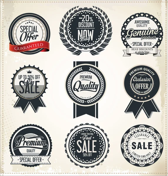 Vente rétro vintage badges et étiquettes — Image vectorielle