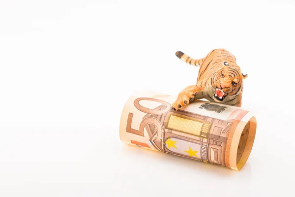 Tigre giocattolo ed euro — Foto Stock
